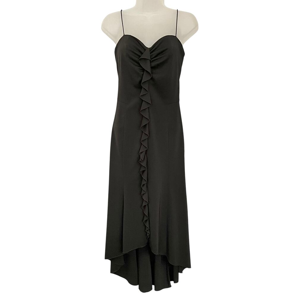Gunne Sax Jessica McClintock Vintage Black High-Low Spaghetti Strap Ruffle Dress